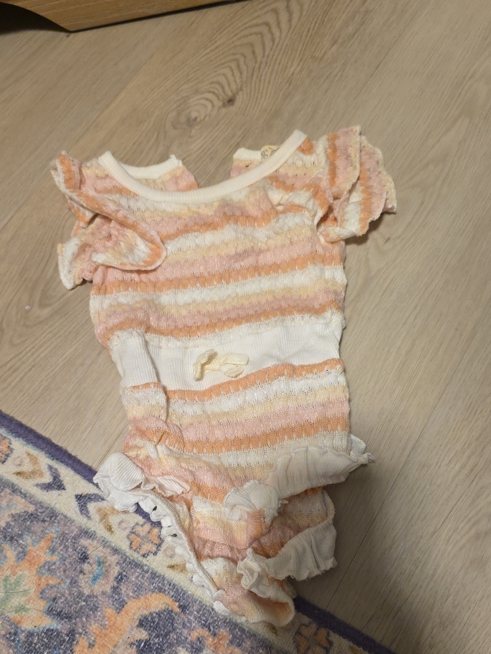 Striped Ruffle Baby One-Piece Bodysuit in Peach & Cream
